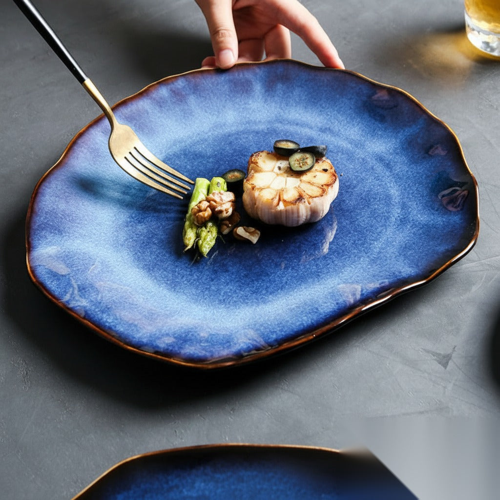 Assiette japonaise en céramique (3 modèles) « Ocre »