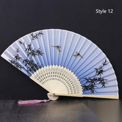 Eventail japonais en bambou et satin (14 couleurs) « Lavande »