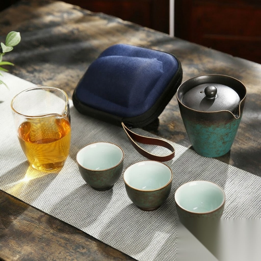 Service à thé japonais portable en céramique « Noisette »