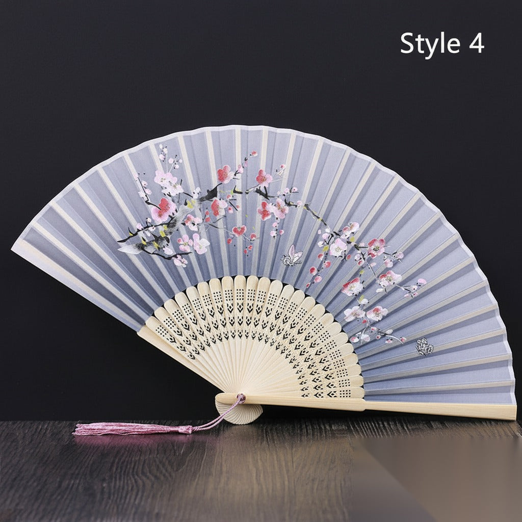 Eventail japonais en bambou et satin (14 couleurs) « Lavande »