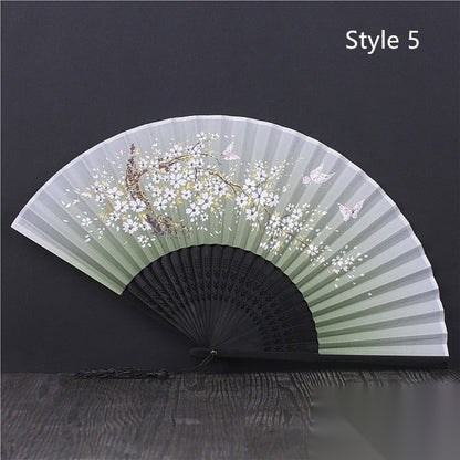 Eventail japonais en bambou et satin (14 couleurs) « Lavande »