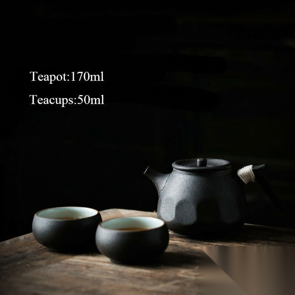 Service à thé japonais en céramique noire « Olivier »