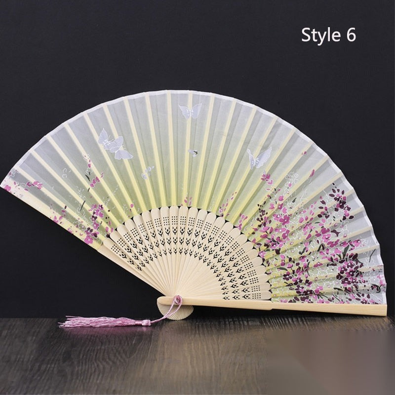 Eventail japonais en bambou et satin (14 couleurs) « Lavande »