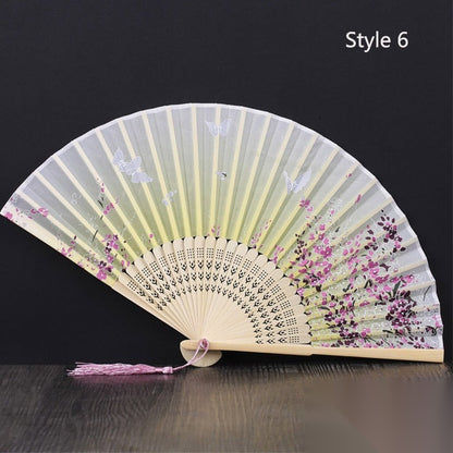 Eventail japonais en bambou et satin (14 couleurs) « Lavande »