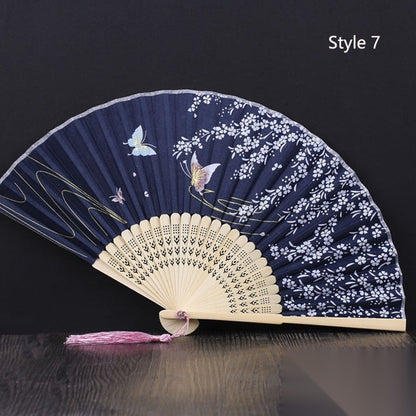 Eventail japonais en bambou et satin (14 couleurs) « Lavande »