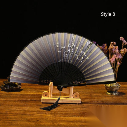 Eventail japonais en bambou et satin (14 couleurs) « Lavande »