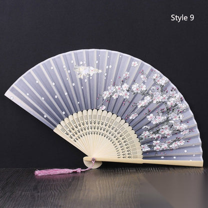 Eventail japonais en bambou et satin (14 couleurs) « Lavande »