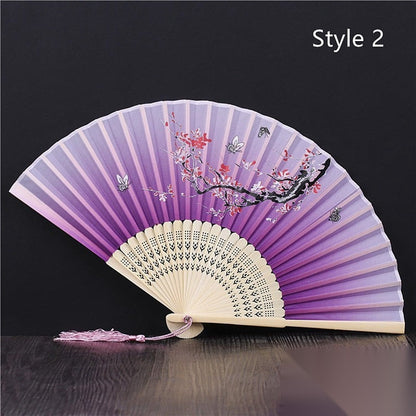 Eventail japonais en bambou et satin (14 couleurs) « Lavande »