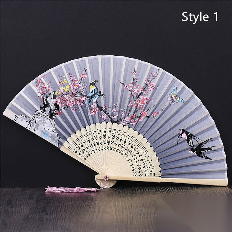 Eventail japonais en bambou et satin (14 couleurs) « Lavande »