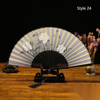 Eventail japonais en bambou et satin (14 couleurs) « Lavande »
