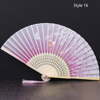 Eventail japonais en bambou et satin (14 couleurs) « Lavande »