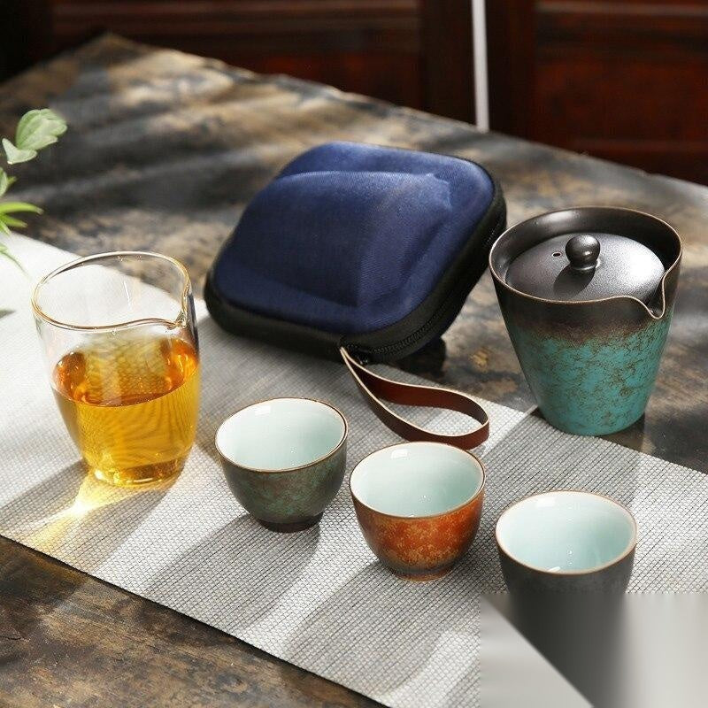 Service à thé japonais portable en céramique « Noisette »