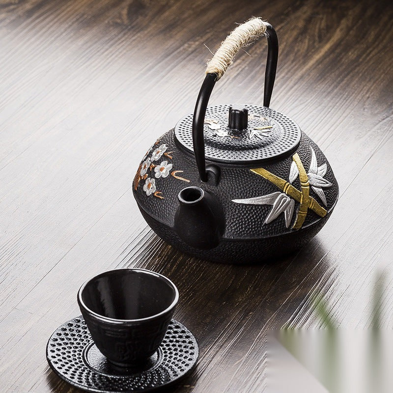 Théière japonaise en fer à motifs fleur « Malachite »