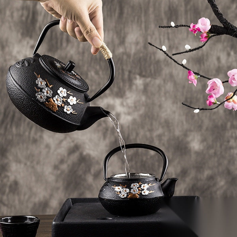 Théière japonaise en fer à motifs fleur « Malachite »