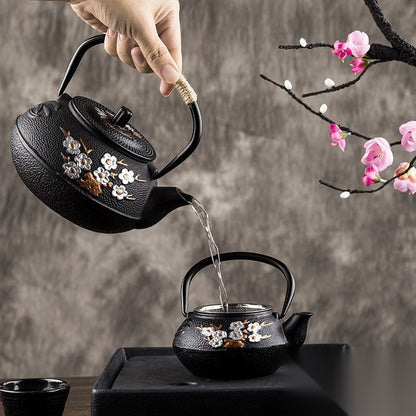 Théière japonaise en fer à motifs fleur « Malachite »