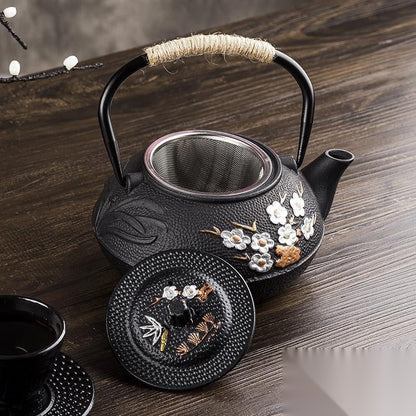 Théière japonaise en fer à motifs fleur « Malachite »