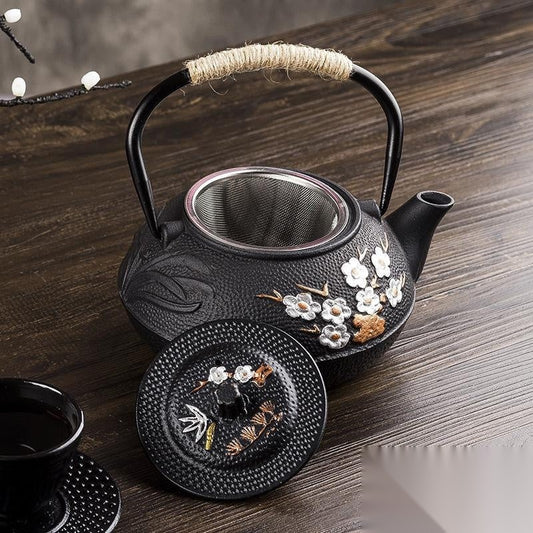 Théière japonaise en fer à motifs fleur « Malachite »