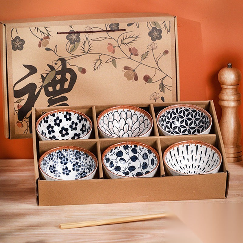 Coffret de 6 bols peints à la main « Teck »
