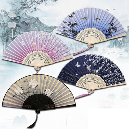 Eventail japonais en bambou et satin (14 couleurs) « Lavande »