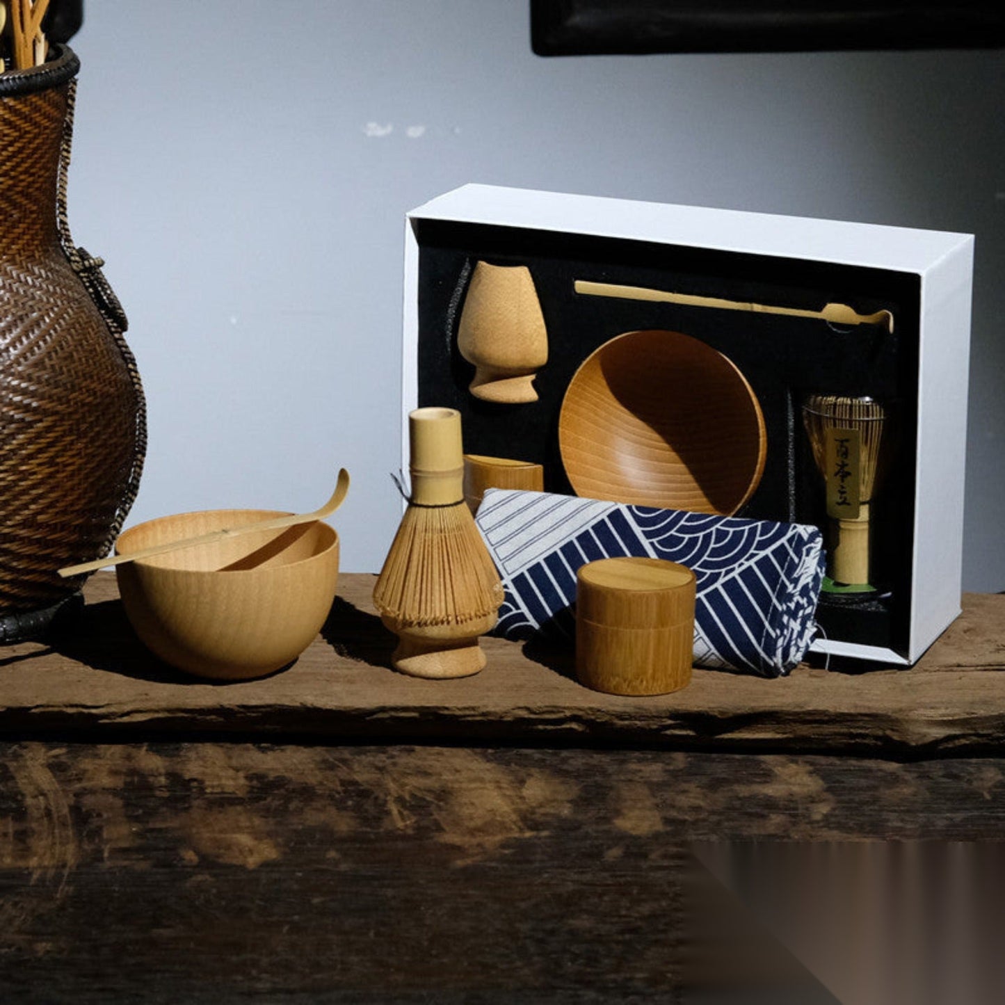 Kit cérémonie du thé matcha - 6 pièces (coffret) « Glycine »
