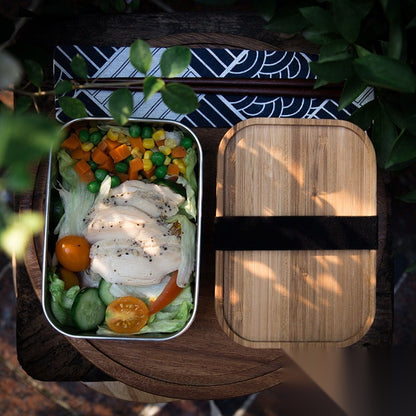 Bento japonais en acier inoxydable et bambou naturel « Origami »