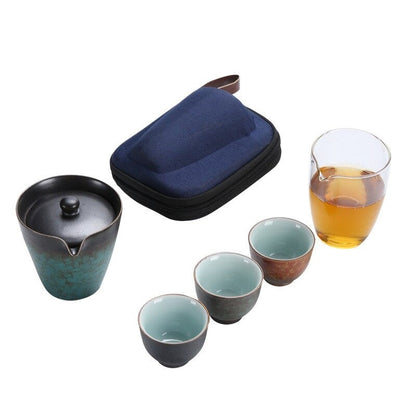 Service à thé japonais portable en céramique « Noisette »