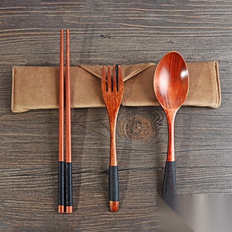 Set de couverts et baguettes en bambou haute qualité « Cuivre »