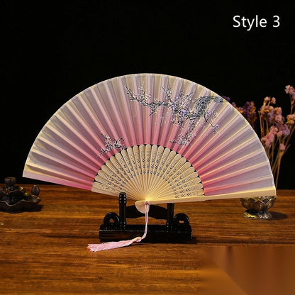 Eventail japonais en bambou et satin (14 couleurs) « Lavande »