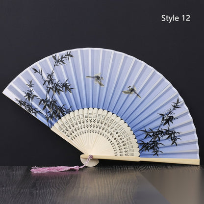 Eventail japonais en bambou et satin (14 couleurs) « Lavande »